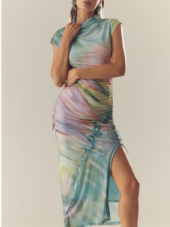 Anthropologie Dresses & Skirts - ANTHROPOLOGIE  The Maya Ruched Cowl-Neck Meah Dress – Green Pattern
